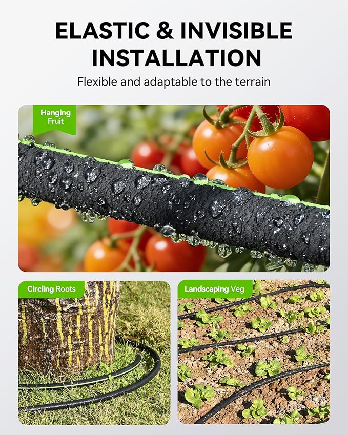 RAINPOINT 1/2'' Soaker Hose 25ft for Garden, Drip Irrigation Hose, Water Seeper Soaker Hoses for Foundation Watering, Save 80% Water for Vegetable Gardens, Flower Beds, Lawns, Orchards, Black