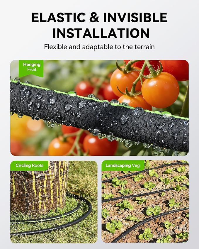 RAINPOINT 1/2'' Soaker Hose 50ft for Garden, Drip Irrigation Hose, Water Seeper Soaker Hoses for Foundation Watering, Save 80% Water for Vegetable Gardens, Flower Beds, Lawns, Orchards, Green