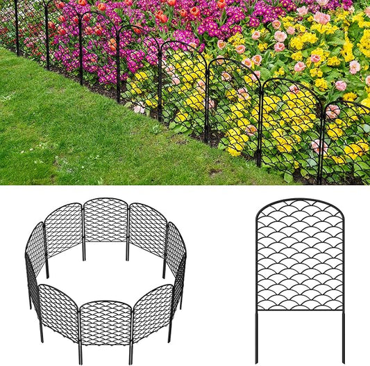 Decorative Garden Fence 10 Pack, 24in(H) x 10.8ft(L) Animal Barrier Fence, Rustproof Metal Fencing for Yard, Dog Rabbits Wire Section Garden Edging Border for Yard Patio Garden, Arched