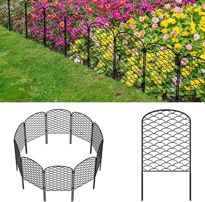Decorative Garden Fence 20 Pack, 24in(H) x 21ft(L) Animal Barrier Fence, Rustproof Metal Fencing for Yard, Dog Rabbits Wire Section Garden Edging Border for Yard Patio Garden, Arched