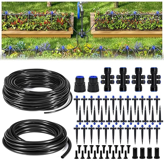 HIRALIY 220FT Drip Irrigation Kits for Plants, New Quick Connector Garden Watering System, Saving Water Automatic Irrigation Equipment for Patio Lawn
