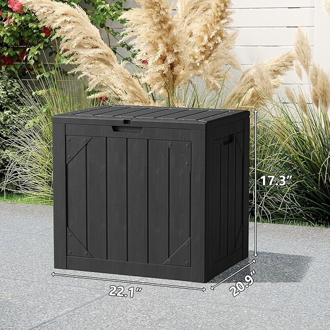 Outdoor Storage Deck Box Waterproof,30 Gallon Lockable Patio Package Delivery Bin as Seat, Resin Storage Container Bench for Furniture Cushions, Pool Accessories, Garden Tools, Black