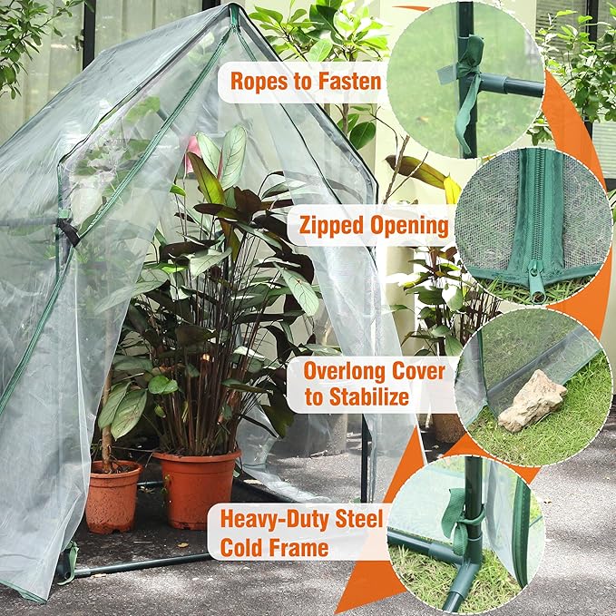 Gardzen Mini Greenhouse with Zipped Mesh Cover, Steel Frame Portable Outdoor Greenhouse, Enhanced Ventilation, Ideal for Spring, Summer & Fall 36.2"(L) x36.2(W) x59.5(H)