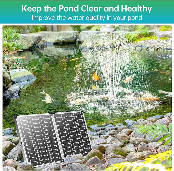 Antfraer 40W Solar Pond Filter with Water Pump, Pond Filter Box with Pond Filter Box, Pond Pump with 6.6ft Clear Tubing for Outdoor Pond Waterfall Garden Fountain Water Feature