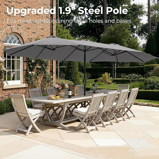 SUPERJARE 15FT Outdoor Umbrella for Patio, Double sided Pool Umbrellas with Fade Resistant Canopy, Large Table Umbrella for Deck, Market, Backyard - Gray(No Base)