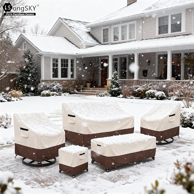 Outdoor Swivel Chair Cover 2 Pack,100% Waterproof Heavy Duty Patio Chair Covers,(35 W x 37 D x 38.5 H inches) Swivel Patio Chair for Outdoor Furniture Covers Waterproof,Beige&Brown