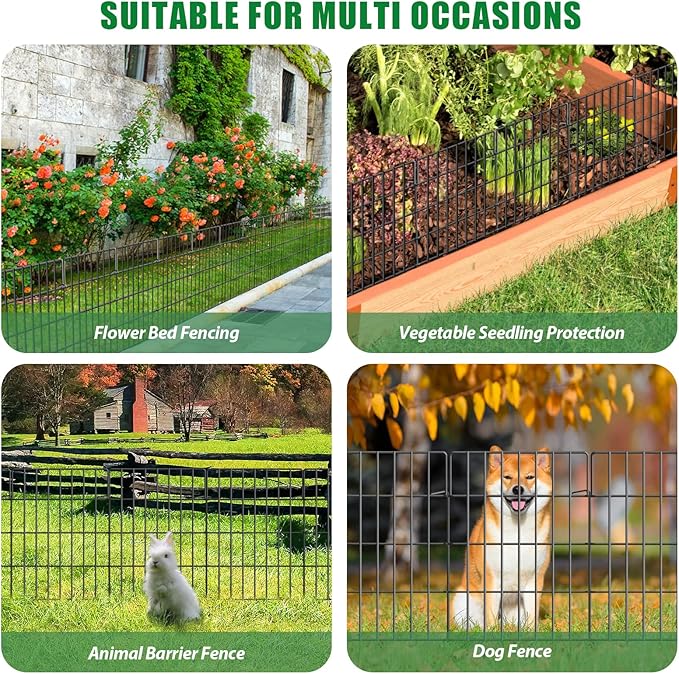 30 Pack Decorative Garden Fence Total 32.5ft (L) x 24in High 1.44" Gap Metal Wire Rustproof Small Animal Barrier Fence Easy Assembly Patio Yard Seedlings Protection Fencing Border Black