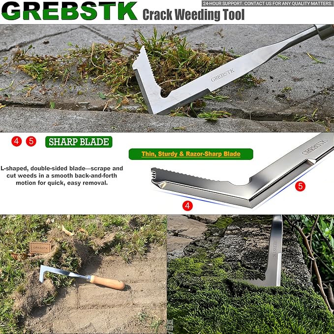 GREBSTK Crack Weeder Crevice Weeding Tool Stainless Steel Manual Weeder Gardening Tool