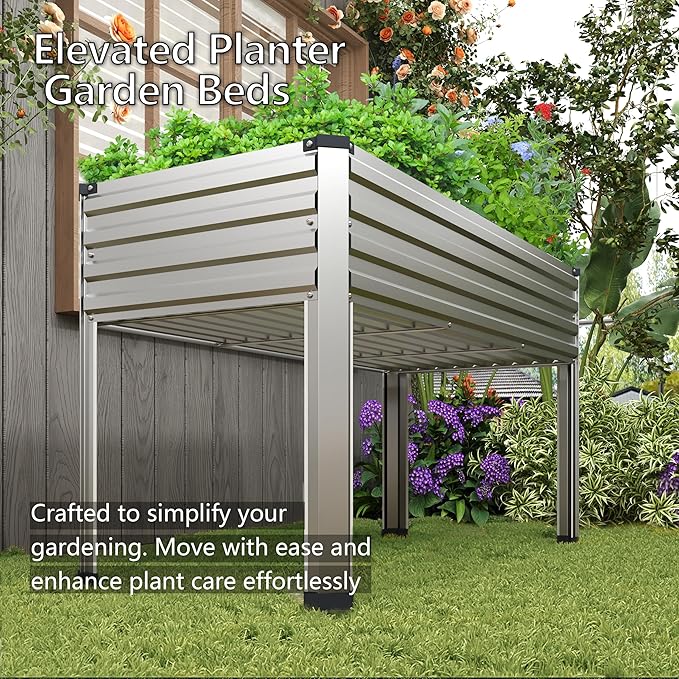DIIYIV Galvanized Raised Garden Bed with Legs,2PCS 48×24×30in Elevated Planter Box for Backyard,Outdoor Garden, Patio, Balcony, 350lb Capacity,Silver
