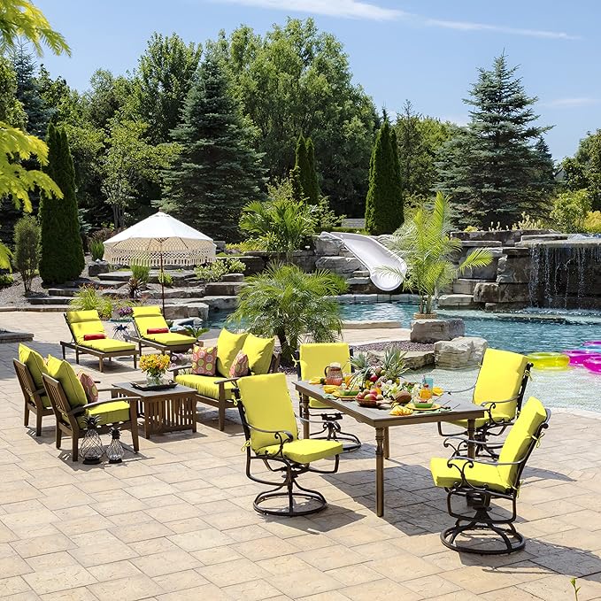 Arden 2-Pack Outdoor Patio Dining Chair Cushion, 20x44, Rain-Proof Seat Pad, Fade-Resistant Outdoor Cushion Lemon Yellow Leala
