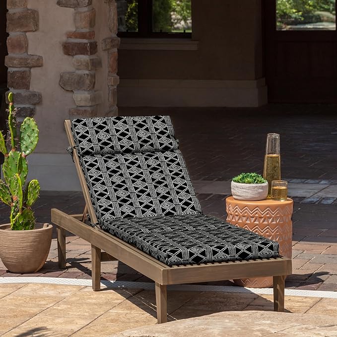 ARDEN Outdoor Chaise Cushion, 21 in x 72 in, Weather-Proof, Rain-Proof, Fade Resistant Patio Cushion for Chaise Lounger Black Global Stripe