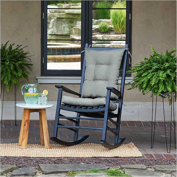 Arden Plush Indoor/Outdoor Rocking Chair Cushion Set, 18 x 20, Water Repellent, Fade Resistant, Tufted Cushion for Rocking Chairs Stone Grey Leala