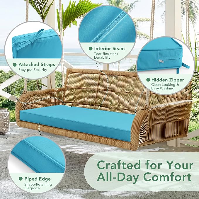 Summsun Outdoor Bench Cushion: Waterproof and Fade Resistant Patio Furniture Cushions - Non-Slip Bench Pad Cushion with Removable Cover for Garden Swing Porch Sofa Settee, 48 x 18 x 3 Inch, Teal
