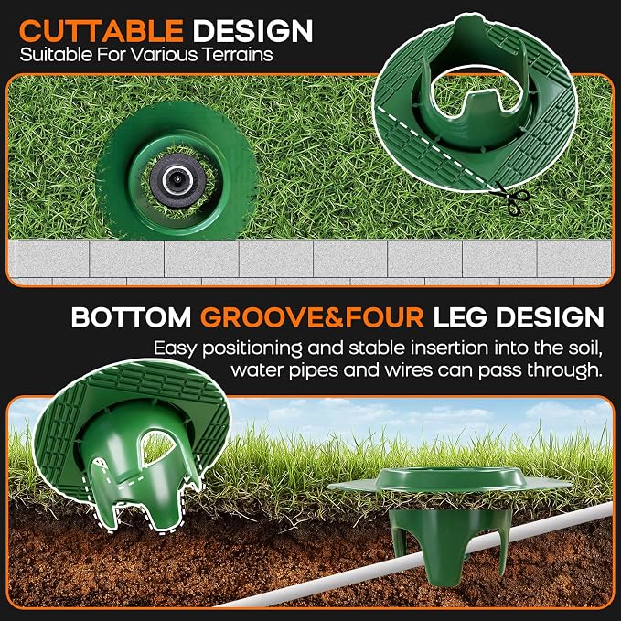 FREEKIT® 10Pack Sprinkler Head Protectors-Cuttable, Donut-Style Lawn Sprinkler Guard, ABS Plash Guard, Prevent Damage from Mower&Trimmer. Bottom Groove Pipe&Wires can Pass Through. 4Legs Easy Position