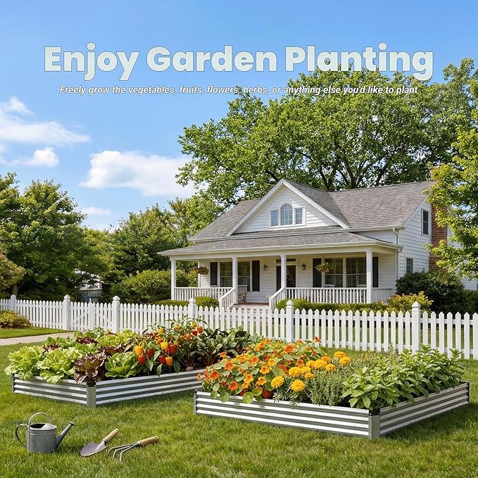 2Packs 8x4x1 FT Raised Garden Beds Outdoor, Planter Raised Beds for Gardening, Vegetables, Flowers, Metal Garden Box, Deep Plant Flower pots Outdoor (Silver)