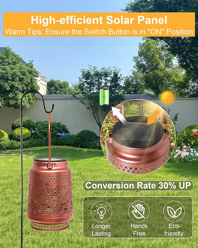 Solar Lanterns Outdoor Waterproof Hummingbird Elegant Garden Decor Birthday Gifts for Women Mom Grandma Sister Metal Hanging Solar Lights Outside Decorations for Backyard, Patio, Lawn, Porch