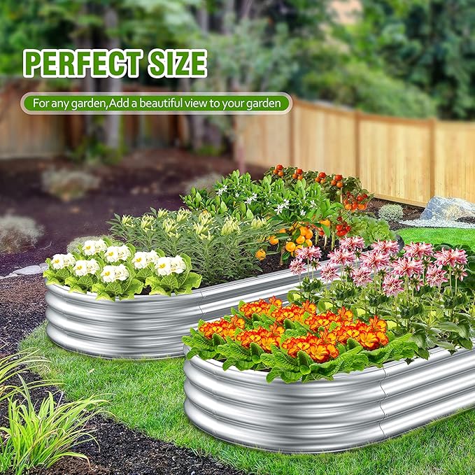 Galvanized Steel Raised Garden Bed – Outdoor Planter Box for Root Vegetables, Herbs & Flowers, Large Metal Garden Beds for Backyards, Terraces and Balconies (2, 8 x 3 x 1 FT)