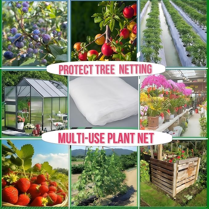 Extra Large 2Pack 14×18Ft Fruit Tree Netting with Drawstring & Zipper - Reusable Plant Protection Bag, Heavy Duty PE Mesh Cover for Blueberry Bushes - Blocks Birds/Deer/Squirrels