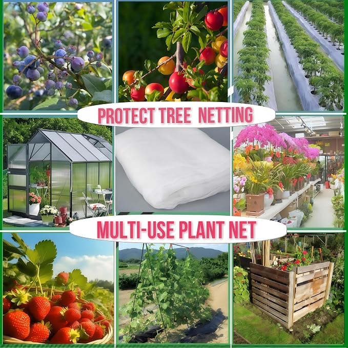 Extra Large 1pack, 13.2×13.2Ft Fruit Tree Netting with Drawstring & Zipper - Reusable Plant Protection Bag, Heavy Duty PE Mesh Cover for Blueberry Bushes - Blocks Birds/Deer/Squirrels