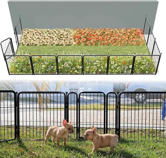FXW Garden Fence Outdoor for the Yard – 24in(H) x 22.8ft(L) Heavy Duty Metal Animal Barrier for Dog, No Dig Decorative Dog Fence, 12 Panels, Black