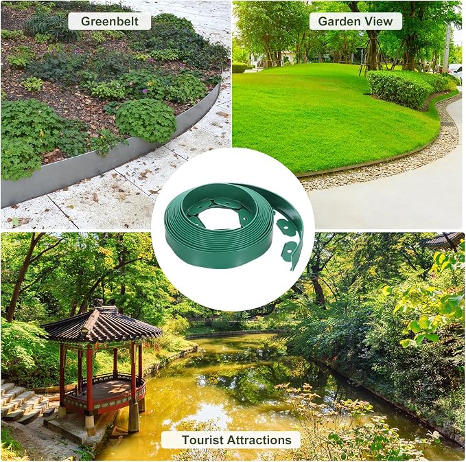 uxcell Landscape Edging, 1Pcs 26FT x 2" - Garden Edging Kit with 24 Stakes, Landscape Edging Border for Garden Lawn Flower Bed Yard Grass (Green)