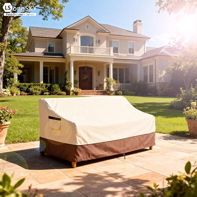 Patio 3-Seater Sofa Cover,Outdoor Couch Cover Fits up to 85W x 38D x 35H Inches,100% Waterproof Heavy Duty Patio Furniture Covers,Beige&Brown