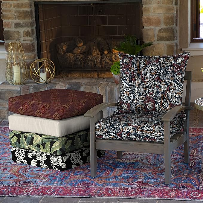 Arden Outdoor Deep Seat Cushion Set, 24 in x 24 in, Weather-Proof, Rain-Proof, Fade Resistant Patio Cushion for Chair, Sofa, and Couch Navy Palmira Paisley