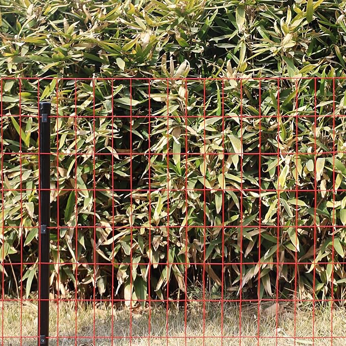 Red PVC Coated Welded Wire Fence 36 Inch x 50 Foot, 2 Inch x 4 Inch 14GA, Garden Border Fencing Roll Vinyl Coating Metal Wire Mesh Hardware Cloth for Yard Vegetable Plant Protection