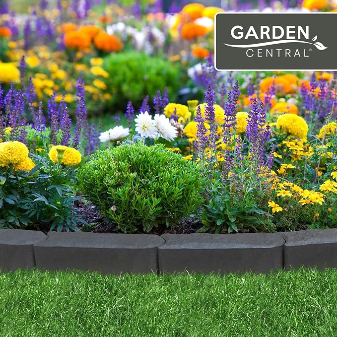 TierraVerde 12-Pack 12”x4” Stomp Rubber Edge Stone, Grey – Faux Landscape Border Decor for Patios, Paths, Play Areas & Gardening – DIY No-Dig Edging Block for Outdoor Decorative Projects