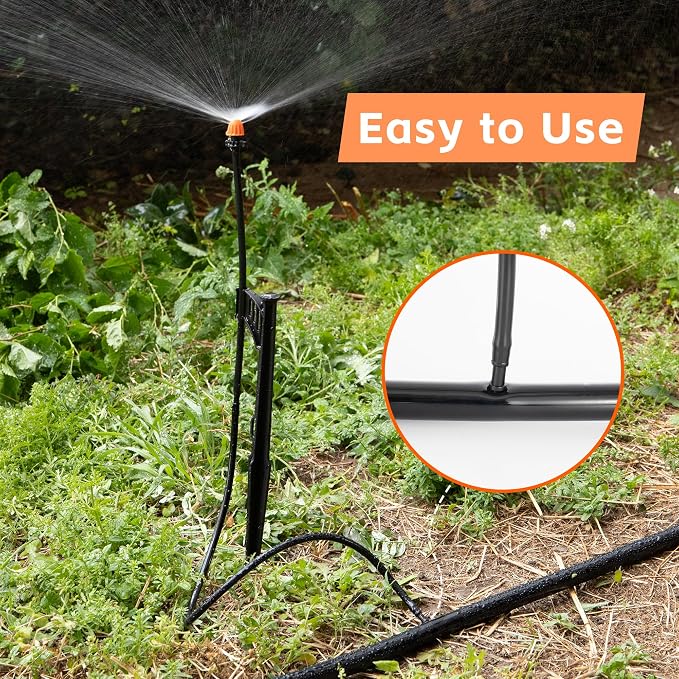 12 Sets 180° Drip Micro Spray Emitters with Sprinkler Stake, Drip Sprinkler Heads with Adjustable Riser 1/4" Irrigation Tubing and Barbed Coupler,Micro Sprinkler Assembly for Garden Irrigation System