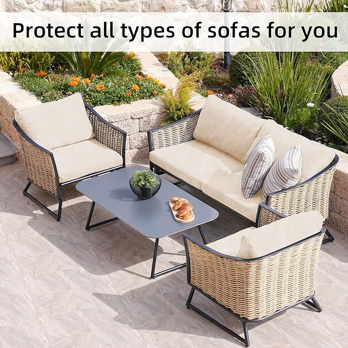 BIETYONE 8Pcs Stretch Velvet Patio Cushion Cover,Fluffy,for Fall Outdoor Couch Cushion Cover Replacement,Washable Indoor Outdoor Cushion Slipcovers(Beige,Cover Only)