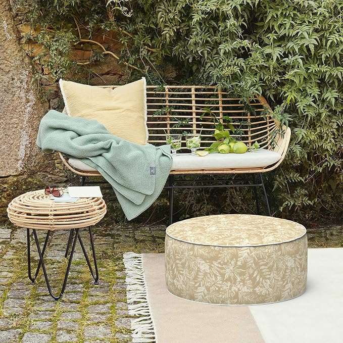 LVTXIII Inflatable Stool Ottoman Footrest with Handle, Decorative Fade-Resistant Foot Stool, Indoor or Outdoor Pouf for Home Garden and Camping Use, 21x21x9, Tropical Leaf Oat