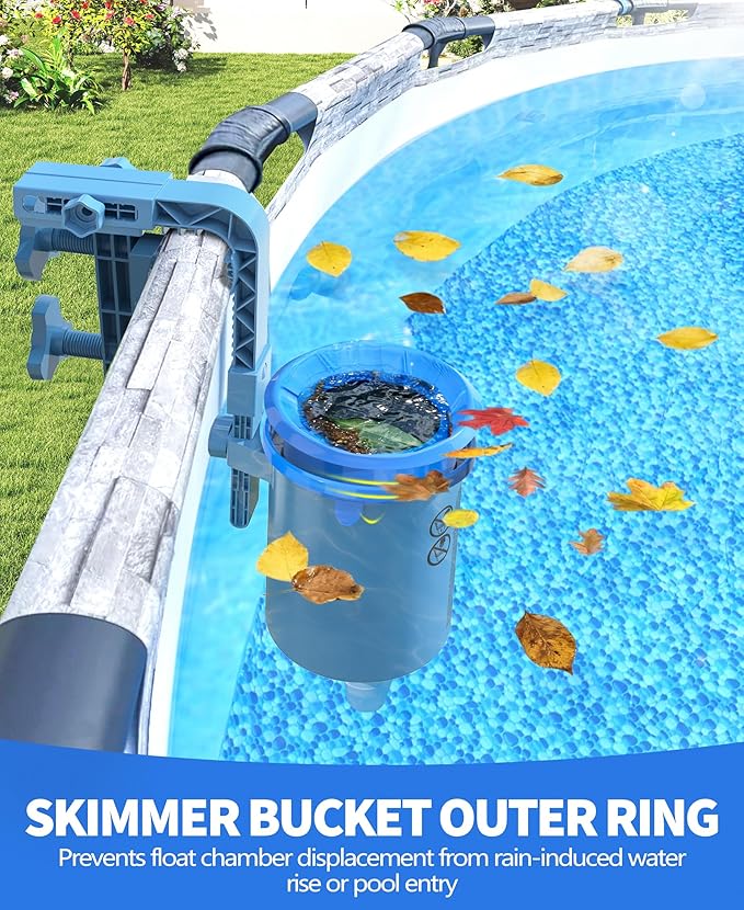 DeeprClean Upgrade Above Ground Pool Skimmer Comes with 3 Socks, Anti-tilt Wall Mount Surface Skimmer, Removable Skimmer Basket, Adjustable Height Bracket, Auto Skimming Pool Surface Leaves - Blue
