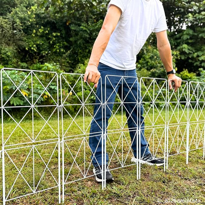 ShopLaLa Decorative Metal Garden Fence (10 Panels) 12.5in(L) x 31in(H) Animal Barrier Fencing for Dog, Rustproof White Wire Diamond Flower Bed Edging for Landscape, Lawn Yard Tall Panels Outdoor Decor
