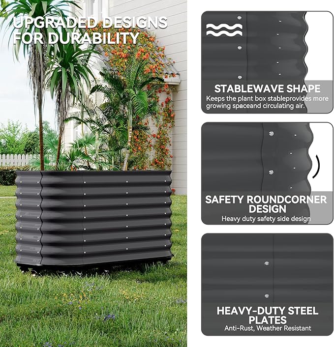 GarveeHome Self-Watering Wheeled Metal Garden Bed – Mobile Raised Planter Box with Water, Galvanized Steel Indoor/Outdoor Rolling Grow Station for Herbs, Veggies & Decor （59 in x23.6 in x27.5,Gray