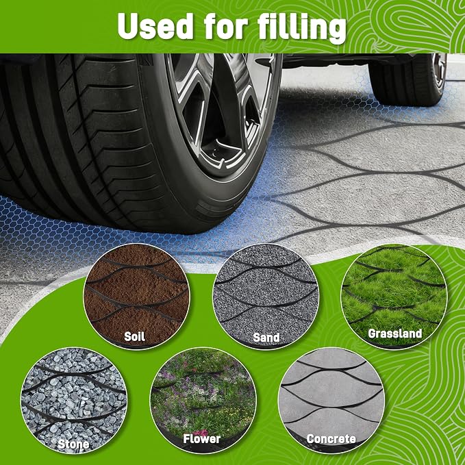 Gravel Grid 4x33 FT-2" Depth HDPE Geo Grid 1885 lbs Per Sq Ft Load with U-Shaped Stakes & Connectors for Driveway, Patio, Shed Base, Parking Lot, Grass Stabilization, Black