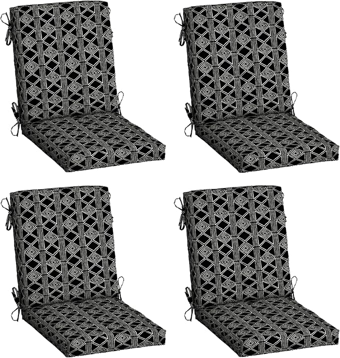 Arden 4-Pack Outdoor Patio Dining Chair Cushion, 20x44, Rain-Proof Seat Pad, Fade-Resistant Outdoor Cushion Black Global Stripe