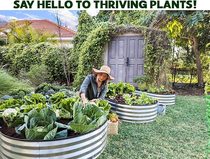 Silver & Green Galvanized Metal Raised Garden Bed for Outdoor Gardening 4×2×1 ft // Easy-to-Assemble Garden Bed Kit for Vegetables and Plants // Sturdy Steel Raised Planter Box // Tool-Free Assembly