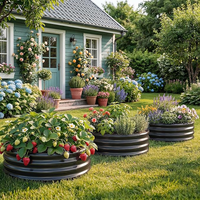 Land Guard 3×3×1ft Galvanized Raised Garden Bed Kit, Round Galvanized Planter Raised Garden Boxes Outdoor, Large Metal Raised Garden Beds for Vegetables, Grey