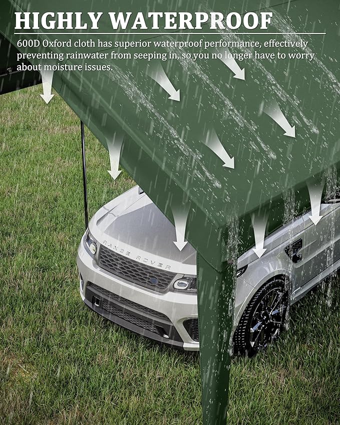 10 X 20 Ft Canopy Replacement Cover Heavy Duty Waterproof UV & Tear Resistant Car Tarp Canopy Tent Garage Top Shelter Oxford Cover with Ball Bungees (Frame is Not Included)