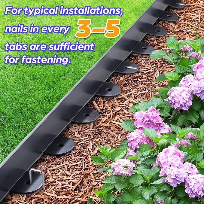 Jorvila Landscape Edging, 1.5" x 40' Plastic Garden Edging with 40 Pcs Metal Spikes, Flexible Garden Border for Lawn, Landscaping, Flower Beds
