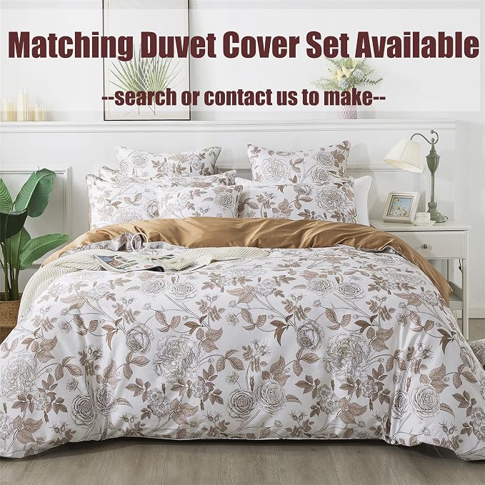 FADFAY Sheets Set Twin Vintage White and Brown Floral Bedding Elegant Peony Sheets Set Shabby Rose Farmhouse Bedding 100% Egyptian Cotton 800 Thread Count Deep Pocket Fitted Sheet 4Pcs, Twin Size