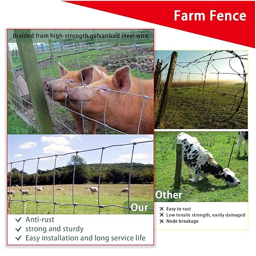 Livestock Fence, 5ft x 164ft Galvanized Cattle Fence, Deer Fence,Heavy Zinc Coating Wire Fencing,Farm Fence for Hog Goat Horse