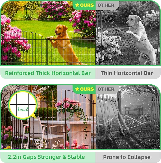 Toolterritary 5 Panels Arched No Dig Decorative Garden Fence, 48in(H) x 12.5ft(L) Dog Fence Outdoor for Yard, Rustproof Metal Garden Fence Animal Barrier for Dogs, Rabbits & Patio