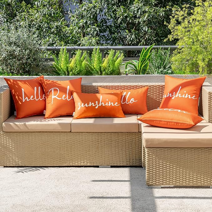 MIULEE Outdoor Waterproof Throw Pillow Covers Set of 2 Relax Decorative Outdoor Square Pillowcases for Chair Patio Garden Couch Tent Balcony Sofa Orange 20x20 Inch