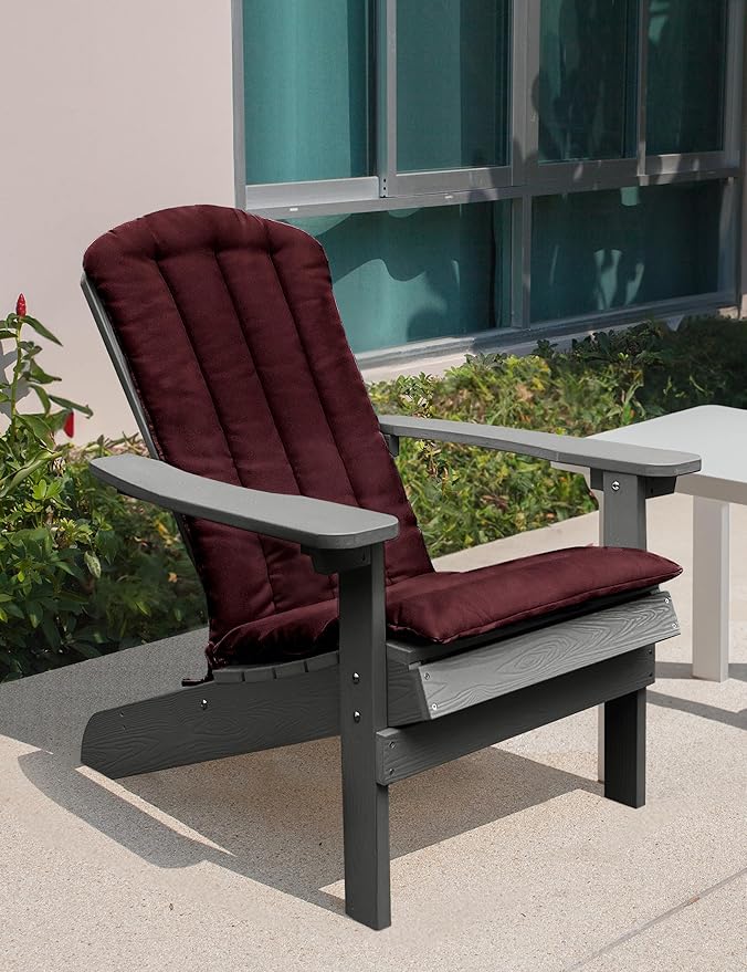 YEFU Adirondack Chair Cushion, Thin Rocking Chair Cushions with Straps Set of 2, Folding Patio Chair Pad for Indoor and Outdoor, 19.7x18.9x1.5 Inch, Burgundy