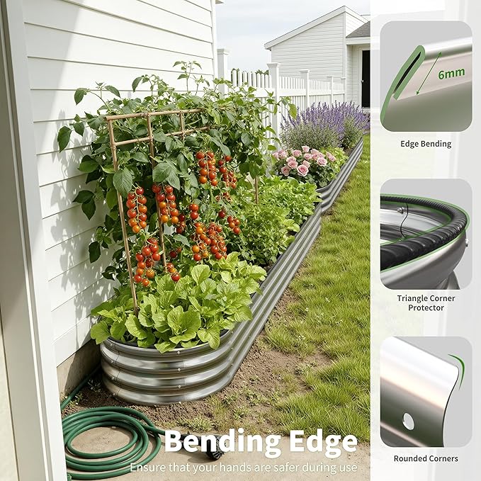 Planters for Outdoor Plants, 8×2×1ft for Outdoor Garden Box with Easy Assembly,Oval Large Galvanized Gardening Raised Bed for Vegetables, Fruits, Flower Silver