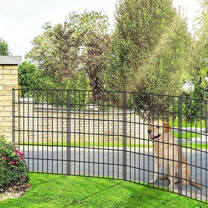 FOREHOGAR Metal Garden Fence 40in (H) x 23.3ft (L), 10 Panels + 11 Stakes Dog Fences Border Fence Animal Barrier, No Dig Garden Fencing for Yard Flower Bed Lawn Patio Outdoor, PIN402810 Black