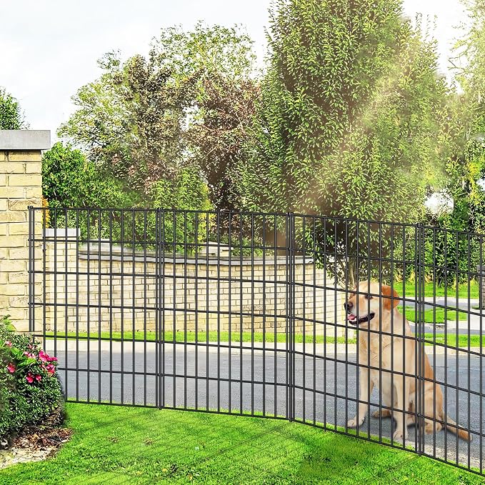 FOREHOGAR Metal Garden Fence 40in (H) x 11.7ft (L), 5 Panels + 6 Stakes Dog Fence Border Fence Animal Barrier, No Dig Garden Fencing for Yard Flower Bed Lawn Patio Outdoor, PIN402805 Black