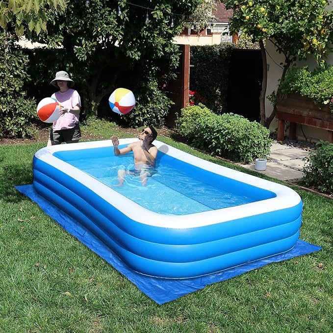 Rukala Inflatable Pool Bundle - 10ft x 6ft - Electric Pump and Ground Tarp Included - Fast Setup and Reinforced Seams